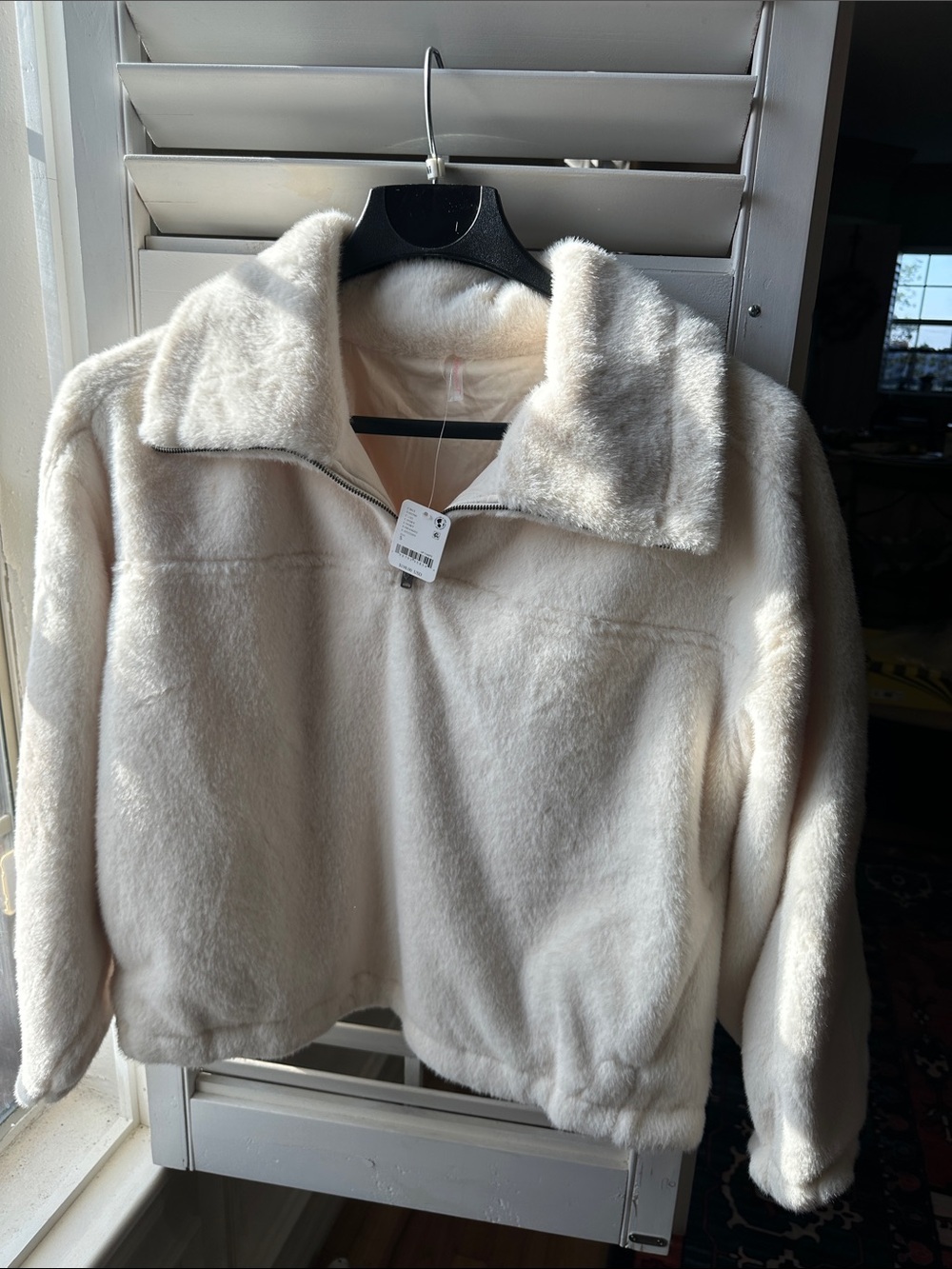 Free People Cream Faux-Fur Teddy Jacket